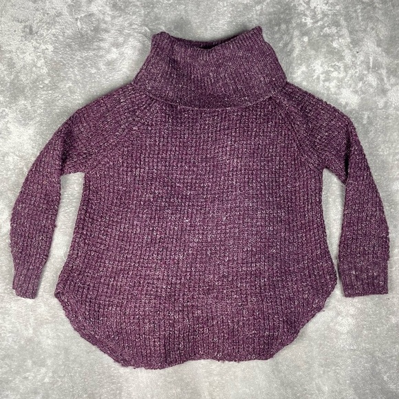 Free People Sweater Sz Medium Dylan Tweedy Purple Chunky Cowl Neck Wool - Picture 6 of 11
